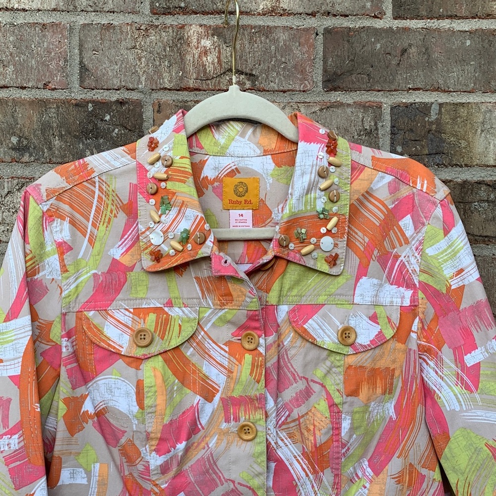 Take 50% Ruby Rd. Multicolor Abstract Jean Jacket… - image 5